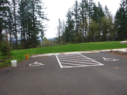 Two accessible parking spaces at the shelter and restroom – no other parking spaces